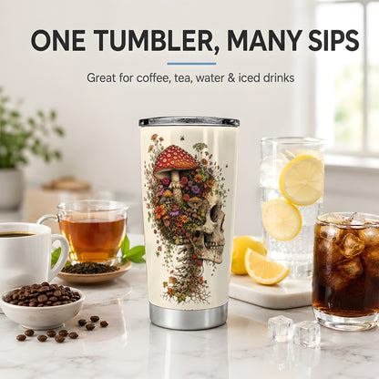 #pl[20oz|Steel] Mushroom Skull 20oz Tumbler, Botanical Wildflower Autumn Seasonal Art
