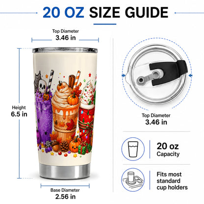 #pl[20oz|Steel] Seasonal Drinks 20oz Tumbler, Halloween Autumn Christmas Seasonal Art