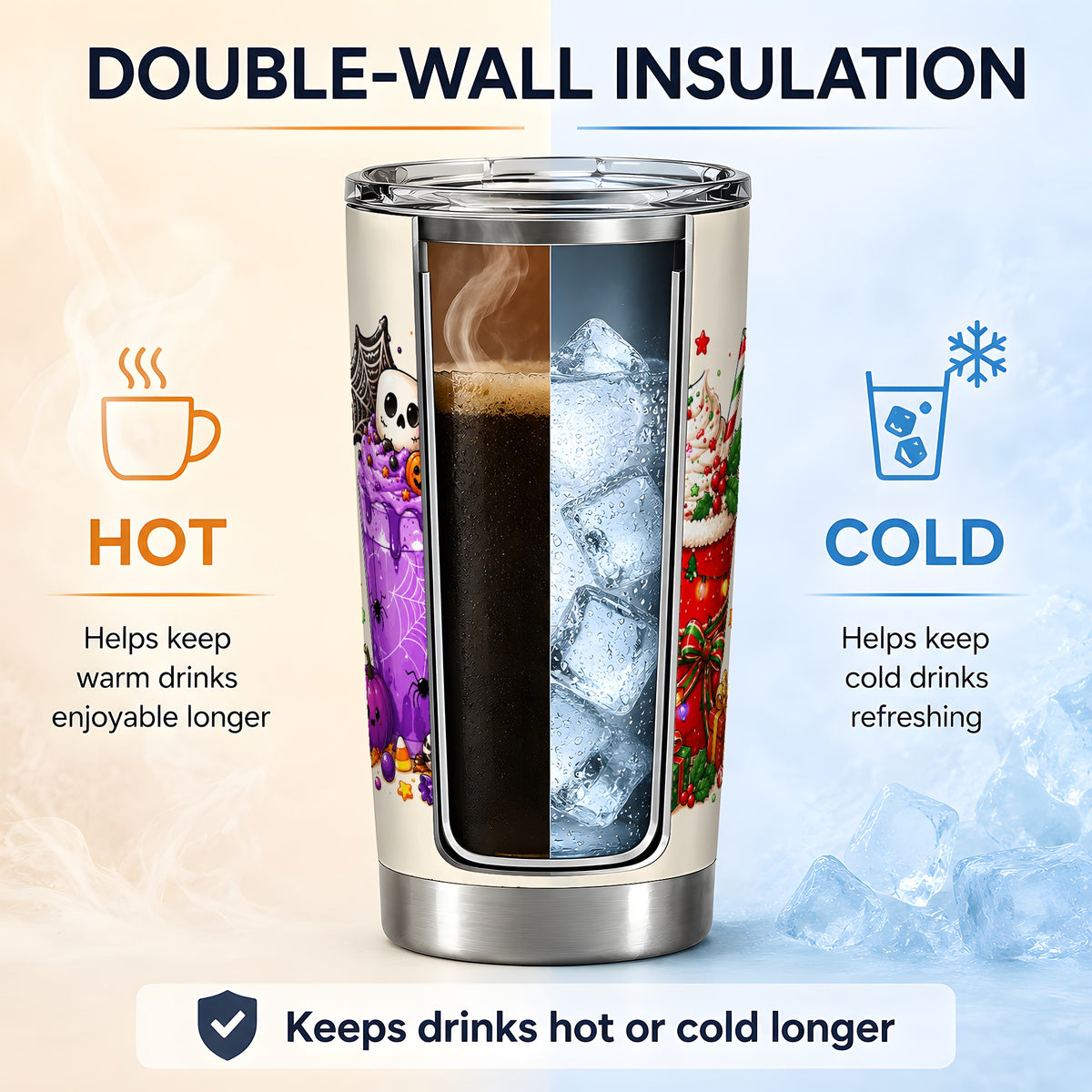#pl[20oz|Steel] Seasonal Drinks 20oz Tumbler, Halloween Autumn Christmas Seasonal Art