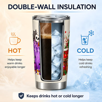#pl[20oz|Steel] Seasonal Drinks 20oz Tumbler, Halloween Autumn Christmas Seasonal Art