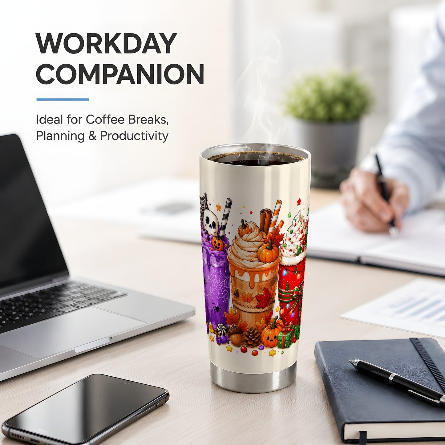 #pl[20oz|Steel] Seasonal Drinks 20oz Tumbler, Halloween Autumn Christmas Seasonal Art