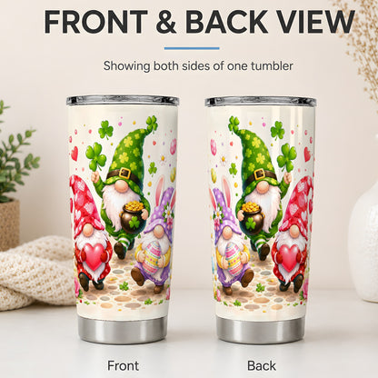 #pl[20oz|Steel] Seasonal Gnomes 20oz Tumbler, Hearts Shamrocks Bunny Seasonal Artwork