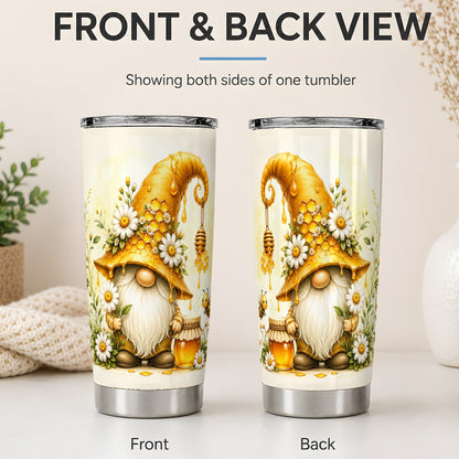#pl[20oz|Steel] Honey Bee Gnome 20oz Tumbler, Daisy Honeycomb Garden Floral Artwork