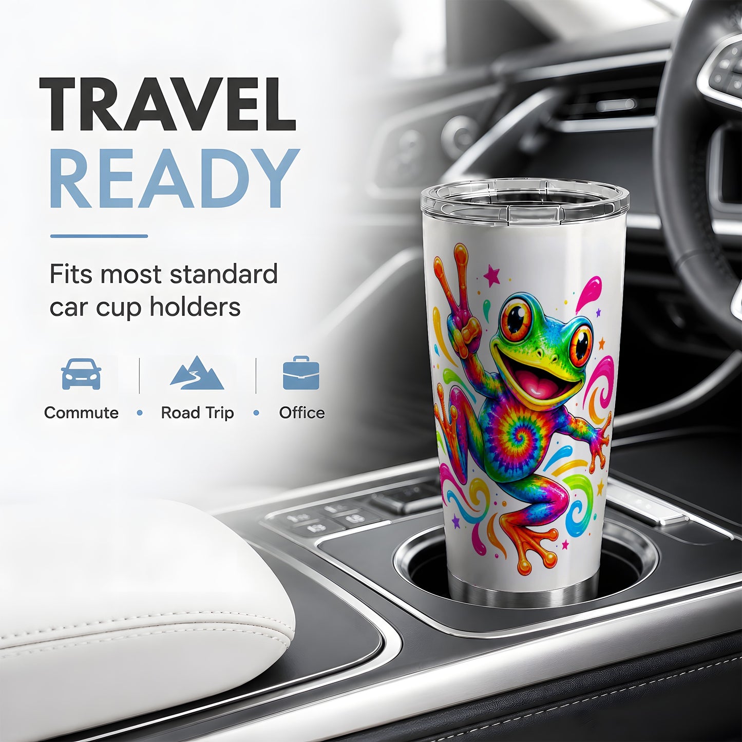 #pl[20oz|Steel] Tie Dye Frog 20oz Tumbler, Rainbow Peace Sign Swirl Colorful Artwork