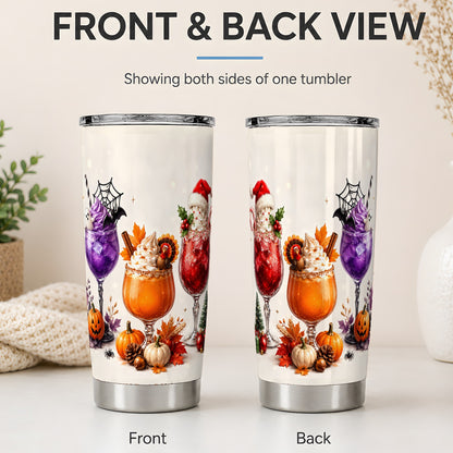 #pl[20oz|Steel] Festive Drinks 20oz Tumbler, Halloween Autumn Christmas Seasonal Art