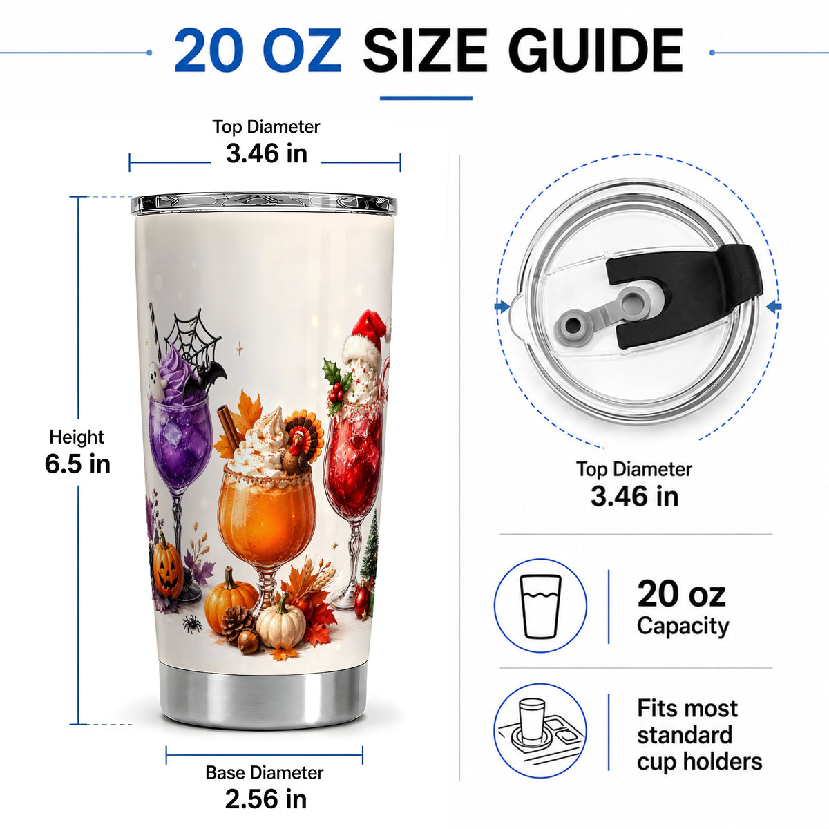 #pl[20oz|Steel] Festive Drinks 20oz Tumbler, Halloween Autumn Christmas Seasonal Art