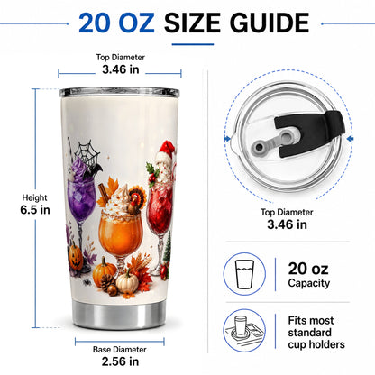 #pl[20oz|Steel] Festive Drinks 20oz Tumbler, Halloween Autumn Christmas Seasonal Art