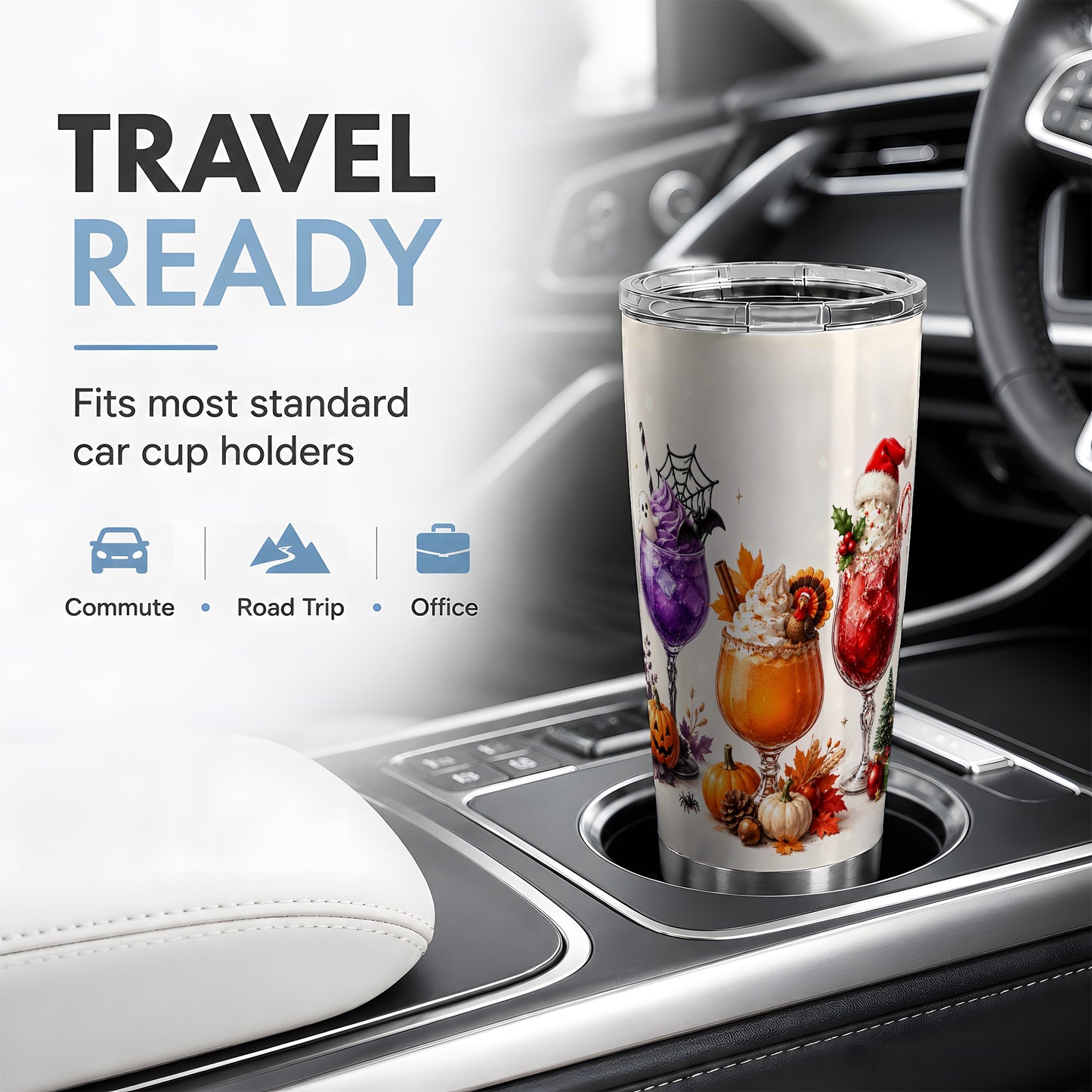 #pl[20oz|Steel] Festive Drinks 20oz Tumbler, Halloween Autumn Christmas Seasonal Art