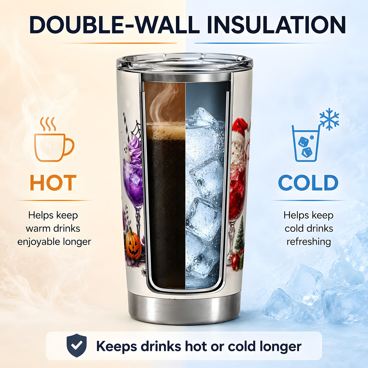 #pl[20oz|Steel] Festive Drinks 20oz Tumbler, Halloween Autumn Christmas Seasonal Art