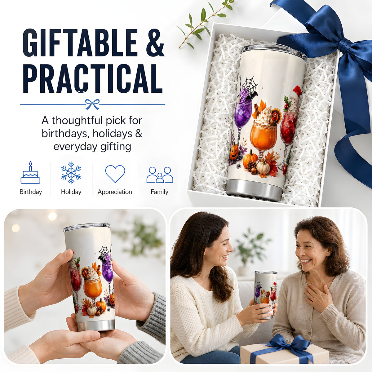 #pl[20oz|Steel] Festive Drinks 20oz Tumbler, Halloween Autumn Christmas Seasonal Art