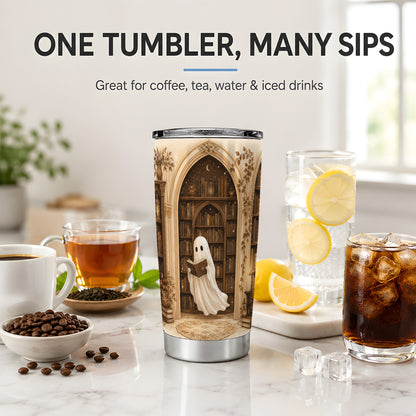 #pl[20oz|Steel] Ghost Library 20oz Tumbler, Cozy Bookish Halloween Art for Readers