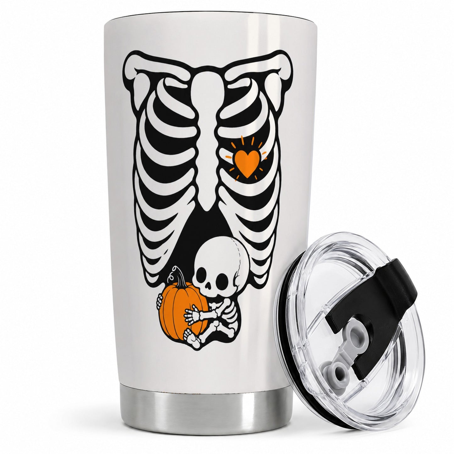 Baby Skeleton Halloween 20oz Tumbler, Pumpkin Ribcage Art for Fall Fans