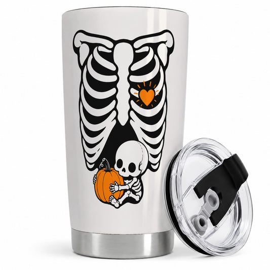 Baby Skeleton Halloween 20oz Tumbler, Pumpkin Ribcage Art for Fall Fans