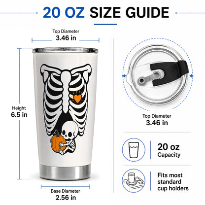 #pl[20oz|Steel] Baby Skeleton Halloween 20oz Tumbler, Pumpkin Ribcage Art for Fall Fans
