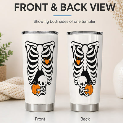 #pl[20oz|Steel] Baby Skeleton Halloween 20oz Tumbler, Pumpkin Ribcage Art for Fall Fans