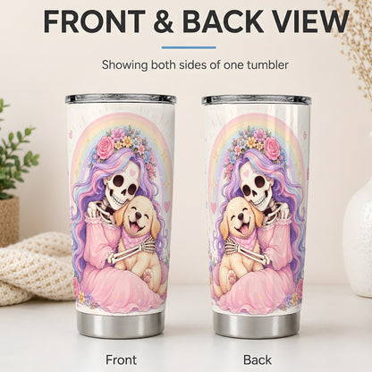 #pl[20oz|Steel] Pastel Skeleton Dog 20oz Tumbler, Floral Rainbow Art for Dog Lovers