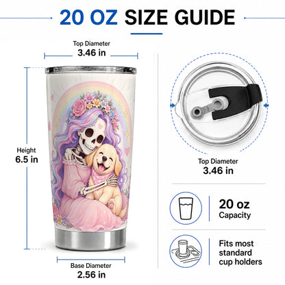 #pl[20oz|Steel] Pastel Skeleton Dog 20oz Tumbler, Floral Rainbow Art for Dog Lovers