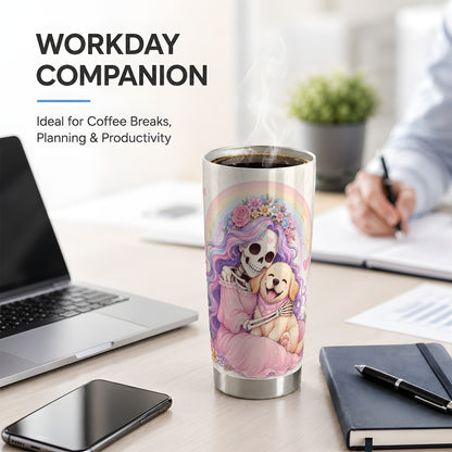 #pl[20oz|Steel] Pastel Skeleton Dog 20oz Tumbler, Floral Rainbow Art for Dog Lovers