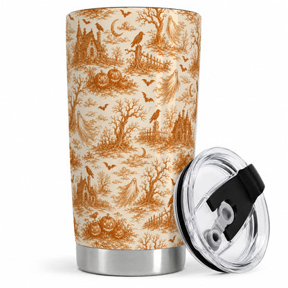 Vintage Halloween Toile 20oz Tumbler, Ghost Pumpkin Pattern Artwork