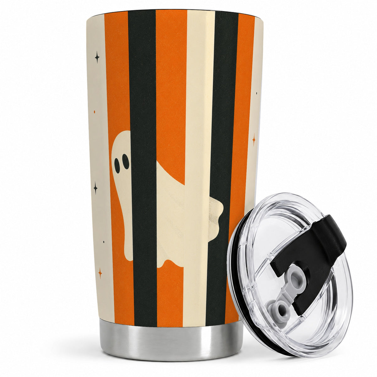 Retro Ghost Stripe 20oz Tumbler, Orange Black Halloween Art for Fall Fans