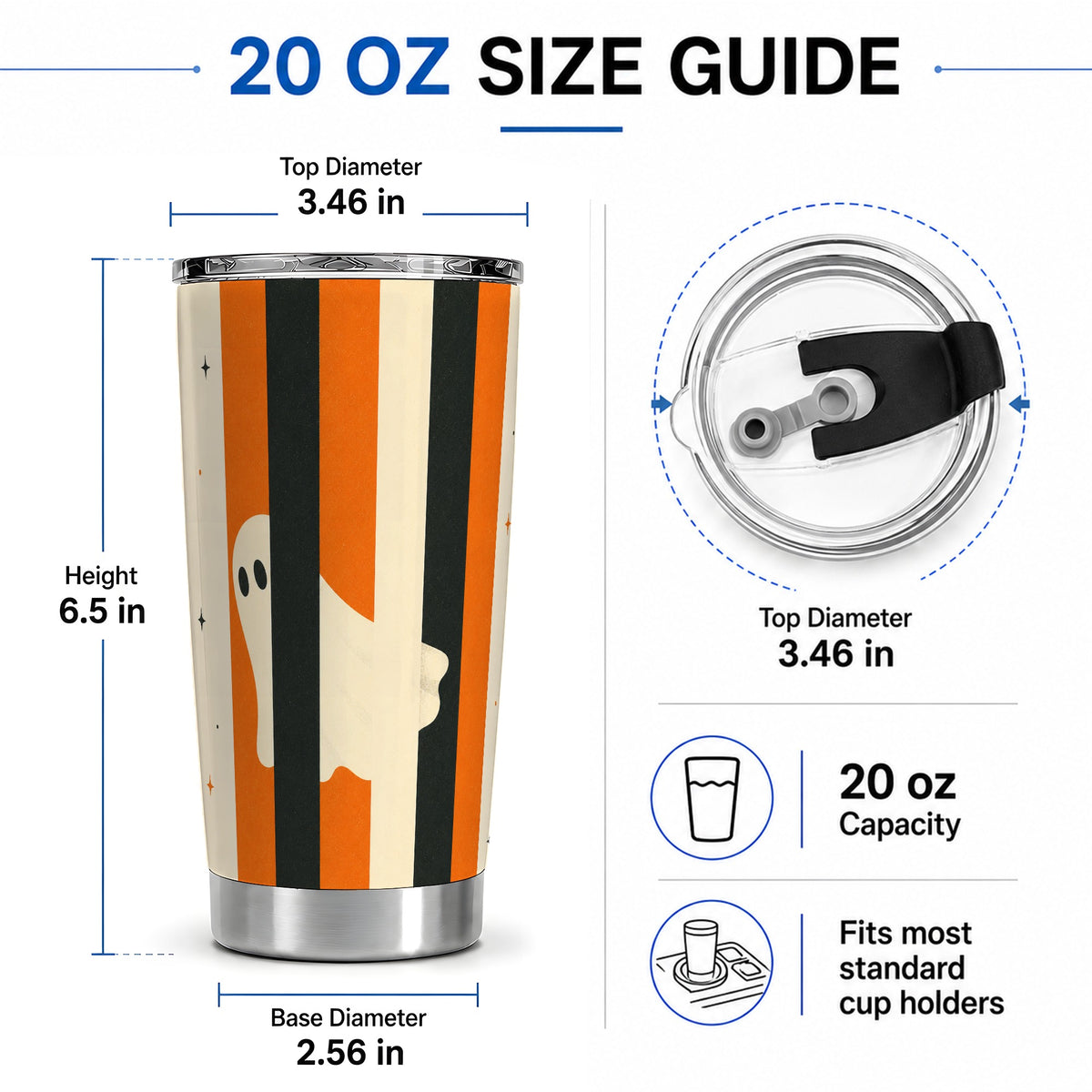 #pl[20oz|Steel] Retro Ghost Stripe 20oz Tumbler, Orange Black Halloween Art for Fall Fans