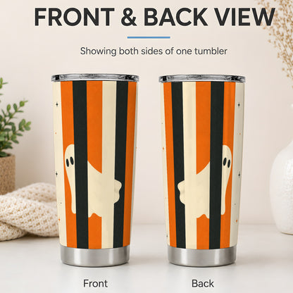 #pl[20oz|Steel] Retro Ghost Stripe 20oz Tumbler, Orange Black Halloween Art for Fall Fans