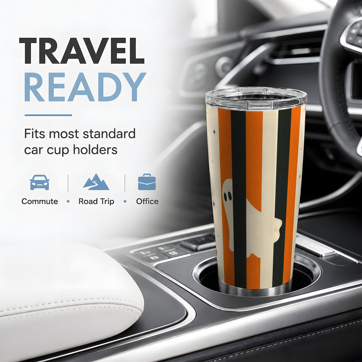 #pl[20oz|Steel] Retro Ghost Stripe 20oz Tumbler, Orange Black Halloween Art for Fall Fans
