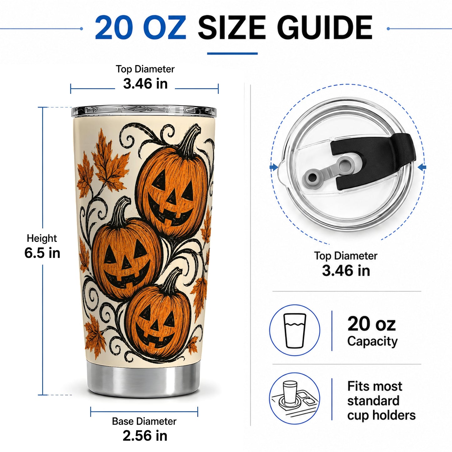 #pl[20oz|Steel] Jack O Lantern Trio 20oz Tumbler, Vintage Pumpkin Art for Fall Fans