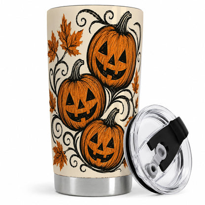 Jack O Lantern Trio 20oz Tumbler, Vintage Pumpkin Art for Fall Fans