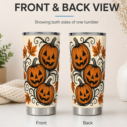 #pl[20oz|Steel] Jack O Lantern Trio 20oz Tumbler, Vintage Pumpkin Art for Fall Fans