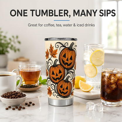 #pl[20oz|Steel] Jack O Lantern Trio 20oz Tumbler, Vintage Pumpkin Art for Fall Fans