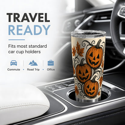 #pl[20oz|Steel] Jack O Lantern Trio 20oz Tumbler, Vintage Pumpkin Art for Fall Fans
