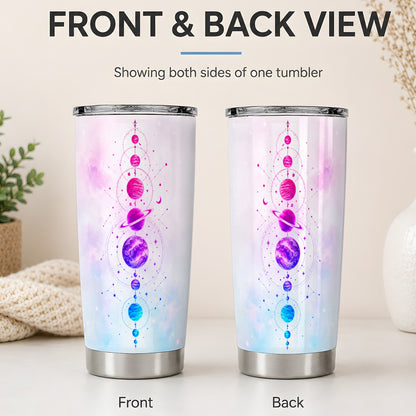 #pl[20oz|Steel] Cosmic Planet Alignment 20oz Tumbler, Pink Blue Galaxy Art for Space Fans