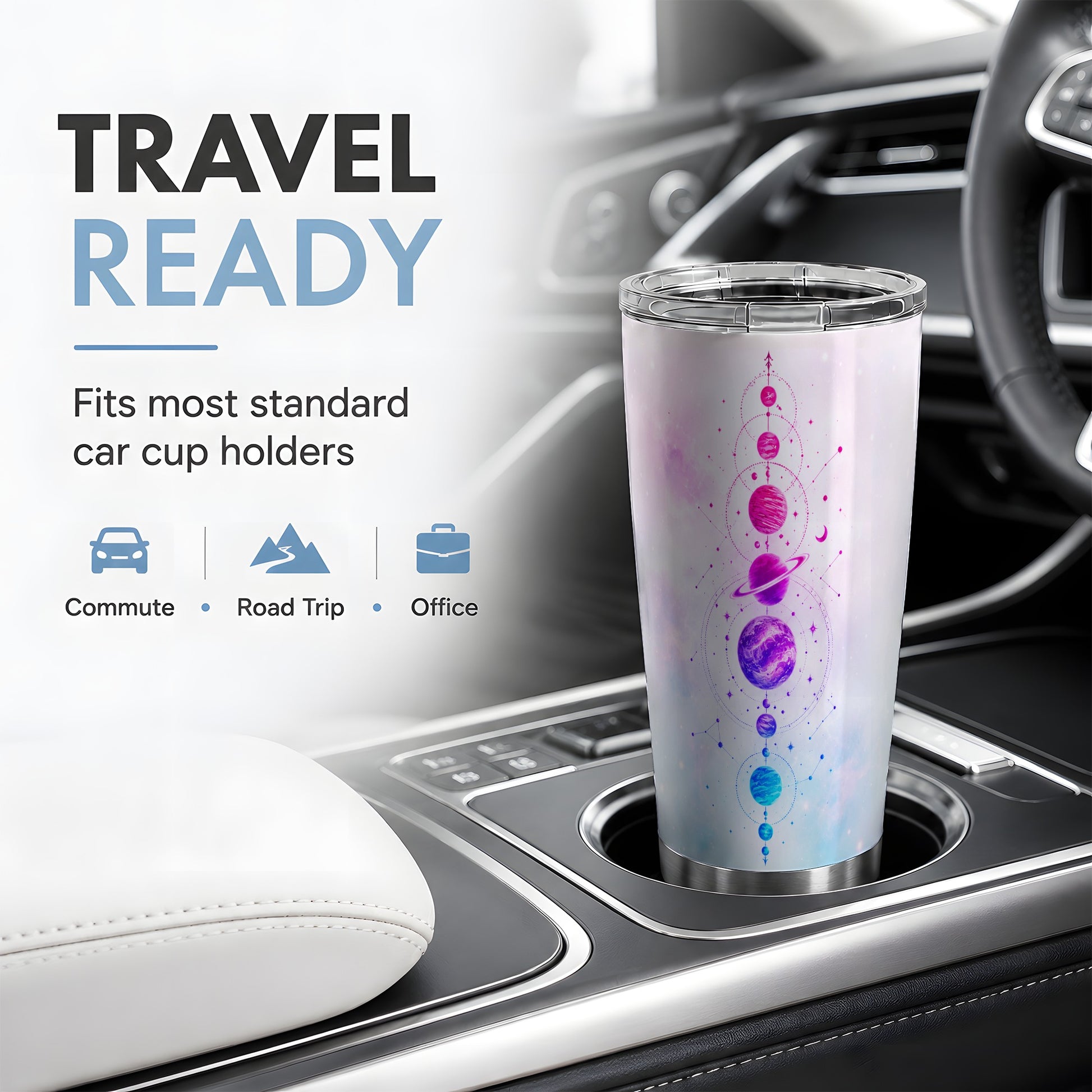 #pl[20oz|Steel] Cosmic Planet Alignment 20oz Tumbler, Pink Blue Galaxy Art for Space Fans