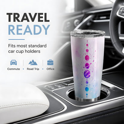 #pl[20oz|Steel] Cosmic Planet Alignment 20oz Tumbler, Pink Blue Galaxy Art for Space Fans