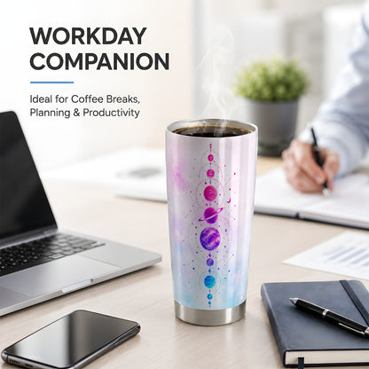 #pl[20oz|Steel] Cosmic Planet Alignment 20oz Tumbler, Pink Blue Galaxy Art for Space Fans