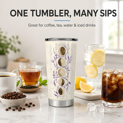 #pl[20oz|Steel] Moon Phase Botanical 20oz Tumbler, Purple Celestial Art for Moon Fans