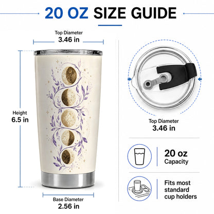 #pl[20oz|Steel] Moon Phase Botanical 20oz Tumbler, Purple Celestial Art for Moon Fans