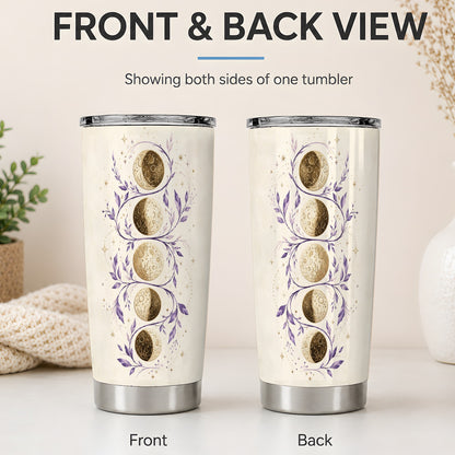 #pl[20oz|Steel] Moon Phase Botanical 20oz Tumbler, Purple Celestial Art for Moon Fans