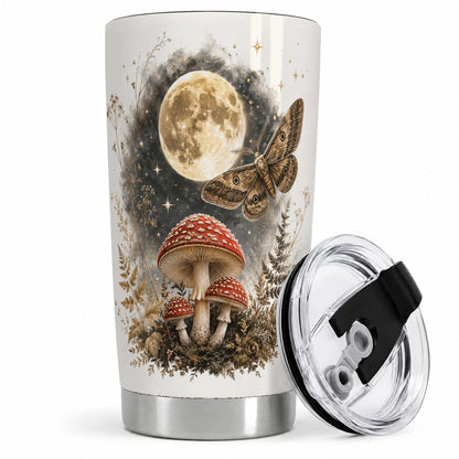Moon Moth Mushroom 20oz Tumbler, Dark Botanical Art for Nature Fans