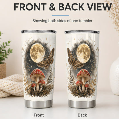 #pl[20oz|Steel] Moon Moth Mushroom 20oz Tumbler, Dark Botanical Art for Nature Fans
