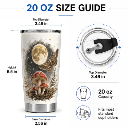 #pl[20oz|Steel] Moon Moth Mushroom 20oz Tumbler, Dark Botanical Art for Nature Fans