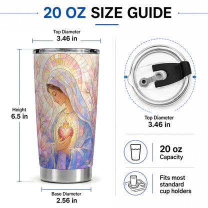 #pl[20oz|Steel] Marian Stained Glass 20oz Tumbler, Floral Religious Art for Christians
