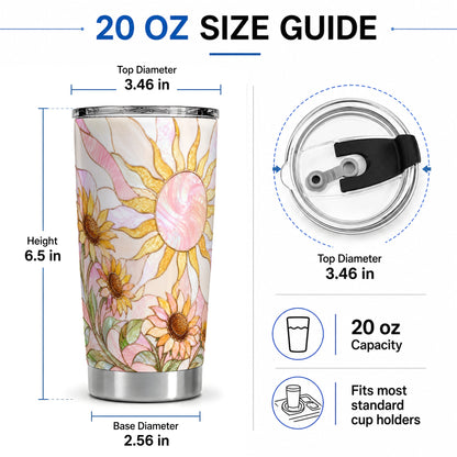 #pl[20oz|Steel] Stained Glass Sunflower 20oz Tumbler, Pastel Sun Art for Flower Fans