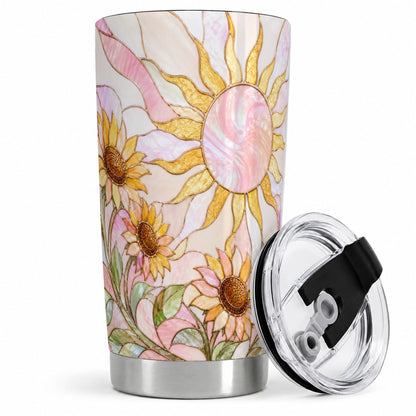 Stained Glass Sunflower 20oz Tumbler, Pastel Sun Art for Flower Fans