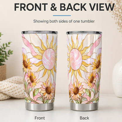 #pl[20oz|Steel] Stained Glass Sunflower 20oz Tumbler, Pastel Sun Art for Flower Fans