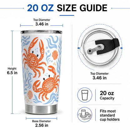 #pl[20oz|Steel] Folk Art Crab 20oz Tumbler, Coastal Sea Life Art for Ocean Lovers