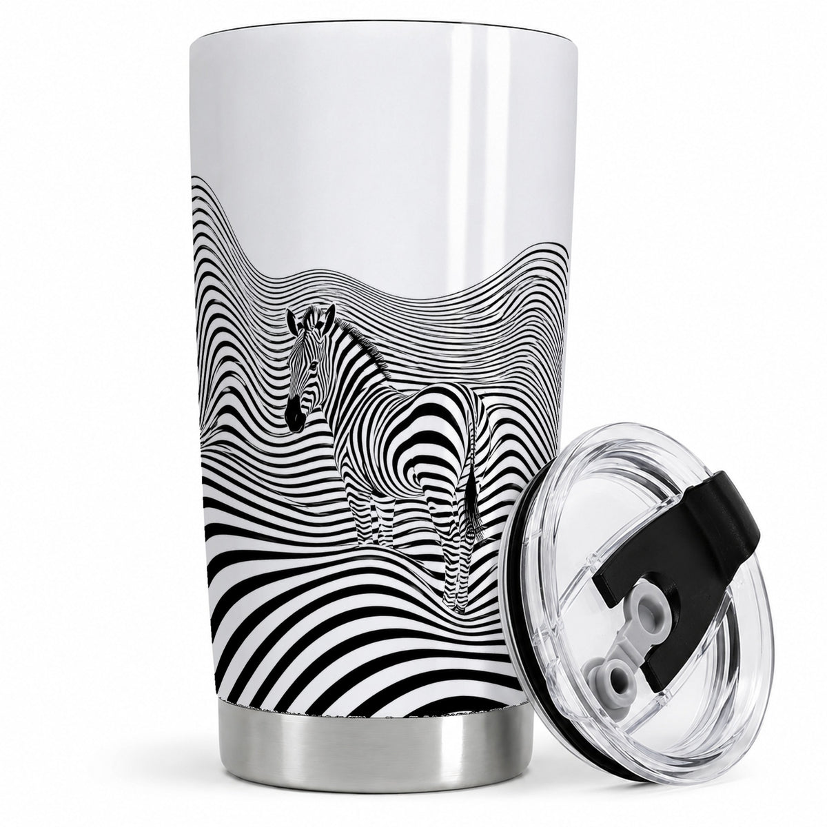 Optical Zebra 20oz Tumbler, Black White Wave Art for Animal Lovers