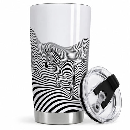 Optical Zebra 20oz Tumbler, Black White Wave Art for Animal Lovers