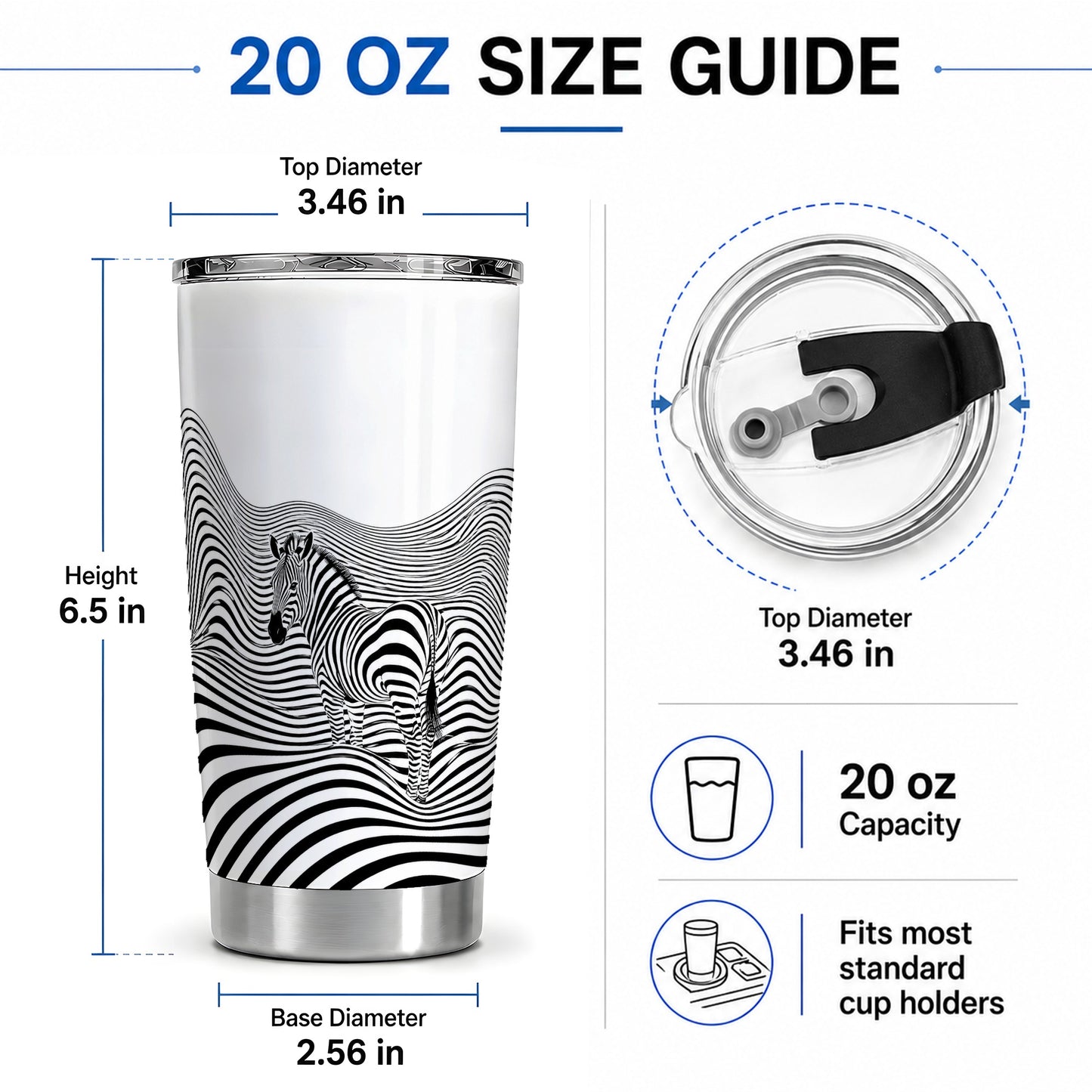 #pl[20oz|Steel] Optical Zebra 20oz Tumbler, Black White Wave Art for Animal Lovers